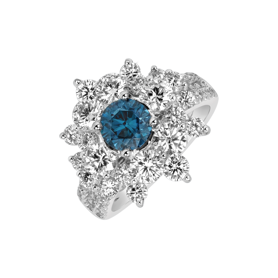 Prsteň s modrým diamantom a bielymi diamantmi Blue Treasure