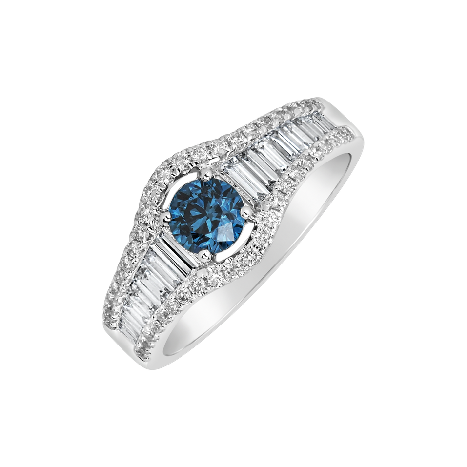Prsteň s modrým diamantom a bielymi diamantmi Tearful Crown