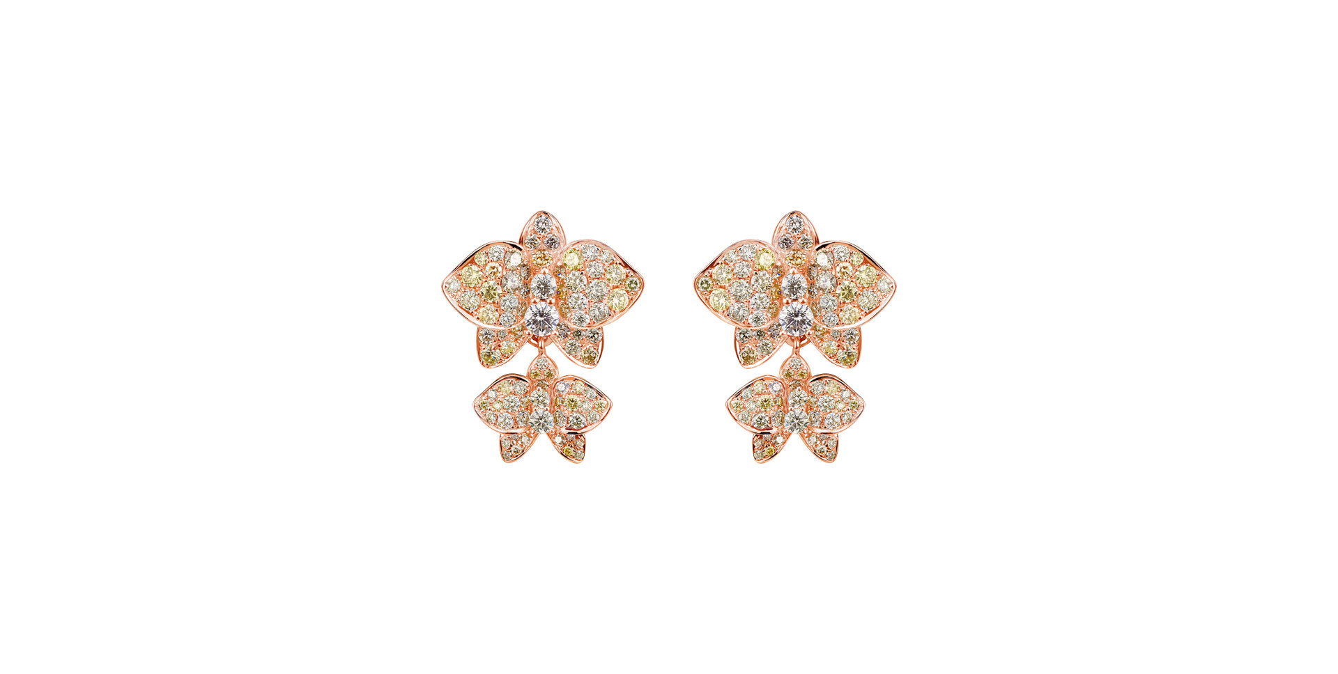 Náušnice s bielymi a žltými diamantmi Queen of Orchids