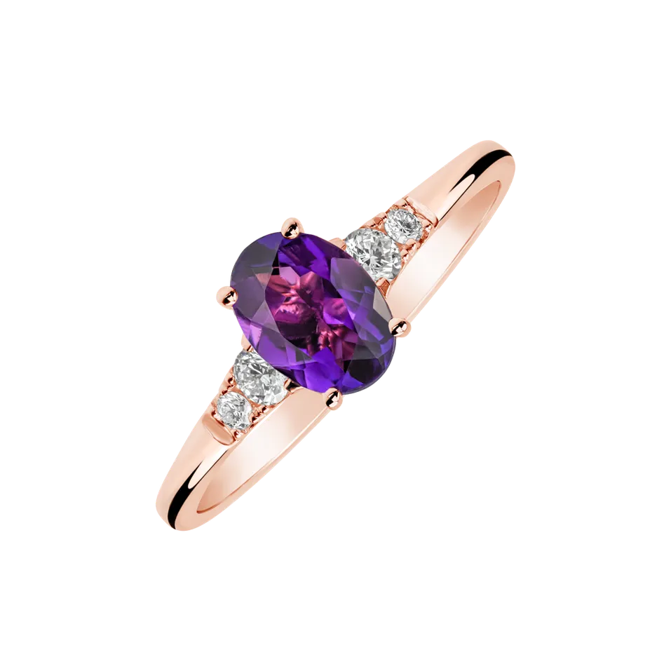 Prsten s diamanty a ametystem Elysandria