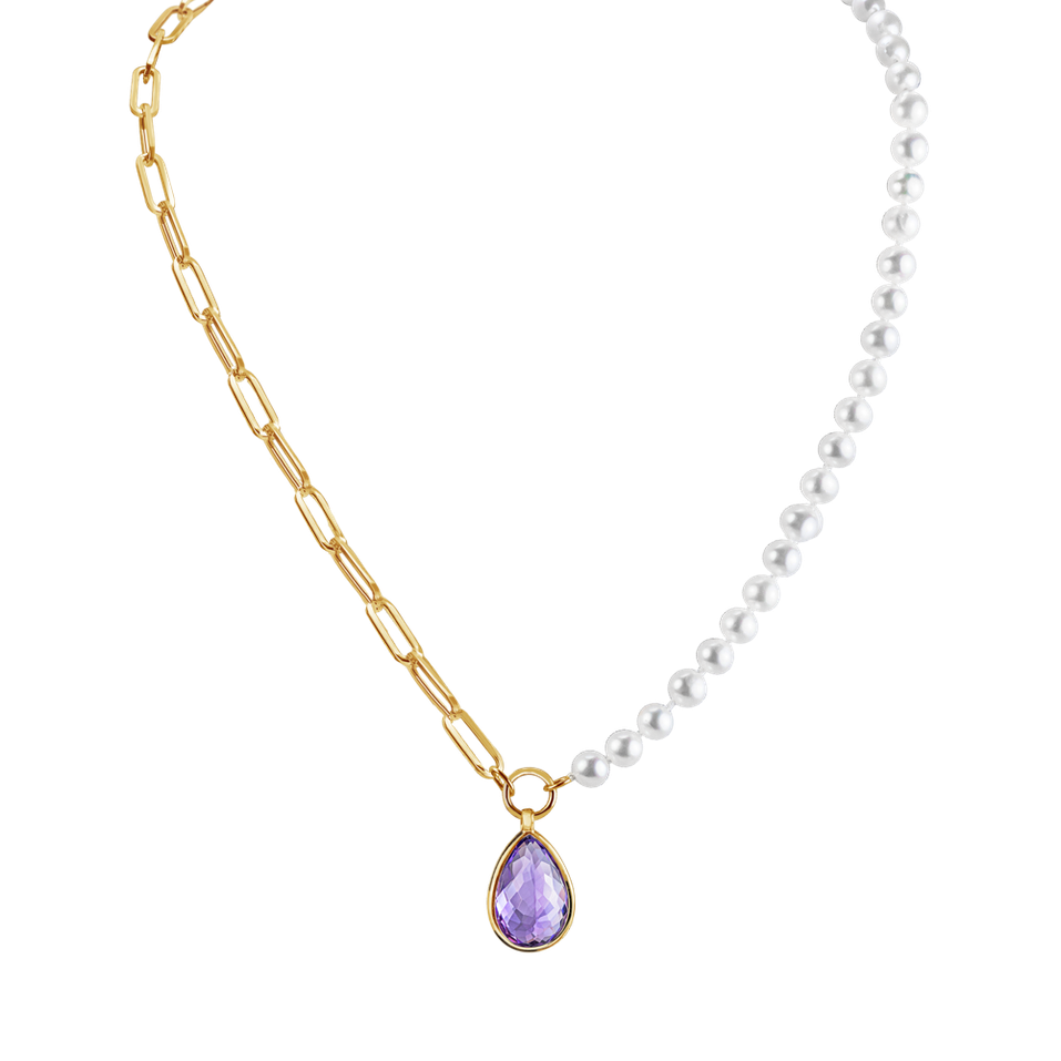 Náhrdelník s perlami a ametystom Lavender Twilight