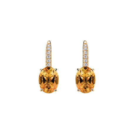 Náušnice s diamantmi a citrínom Iris Elegance