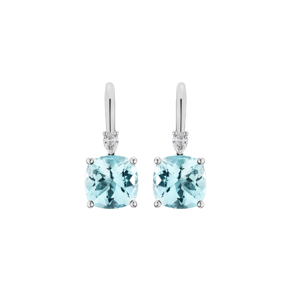 Náušnice s diamantom a akvamarínom Cassian
