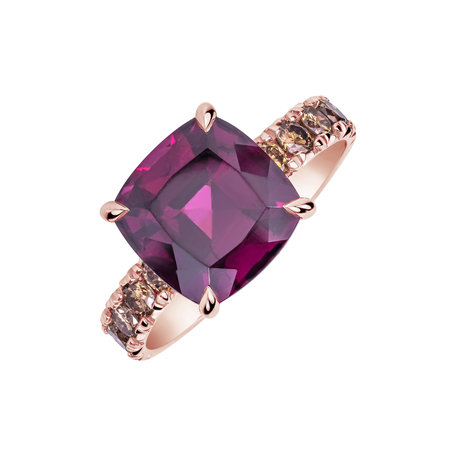 Prsteň s diamantmi a rhodolitom Velvet Ember