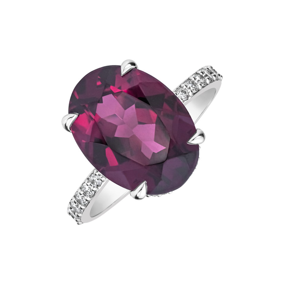 Prsteň s diamantmi a rhodolitom Burgundy Flame