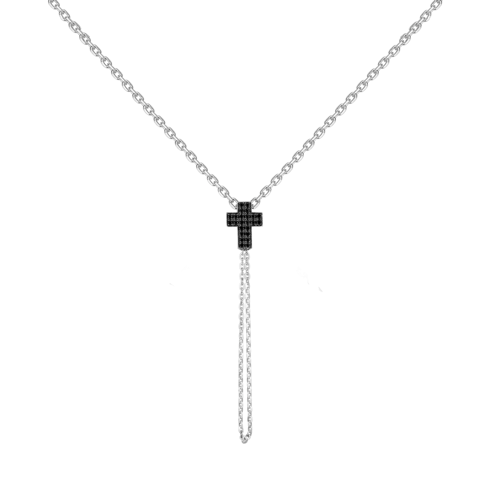 Náhrdelník s čiernymi diamantmi Divine Cross