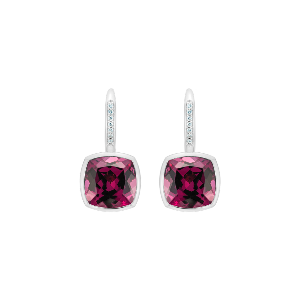 Náušnice s diamantmi a rhodolitom Carelia