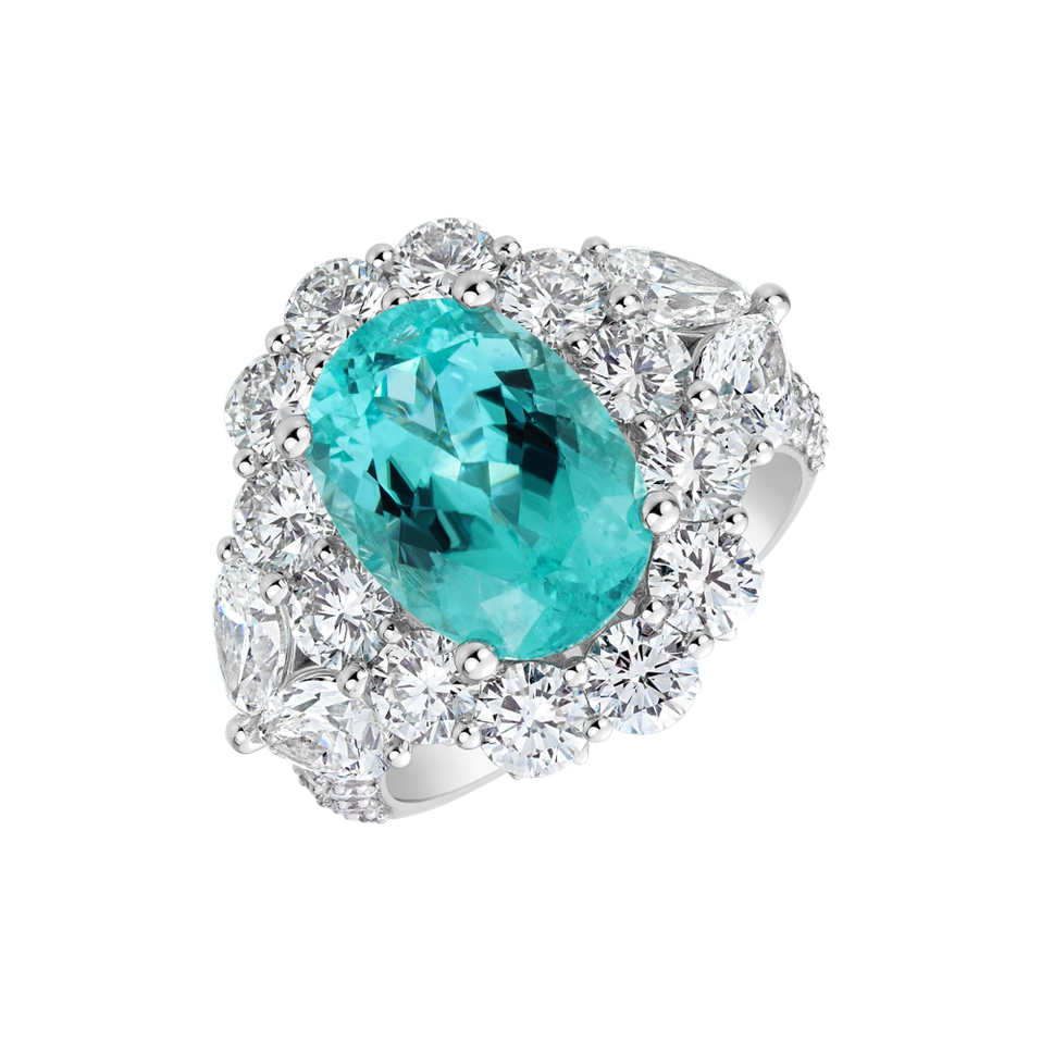 Prsteň s diamantmi a paraibou Crowned by Waves