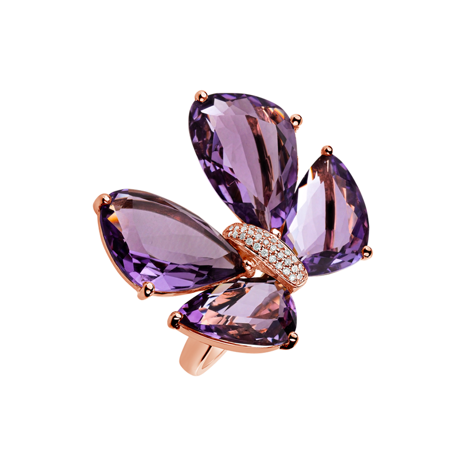 Prsteň s diamantmi a ametystmi Dreamy Butterfly
