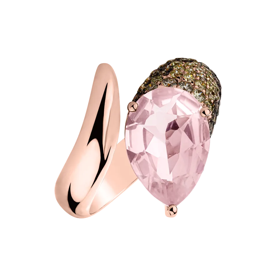 Prsteň s ruženínom, bielymi a hnedými diamantmi Venus Ribbon