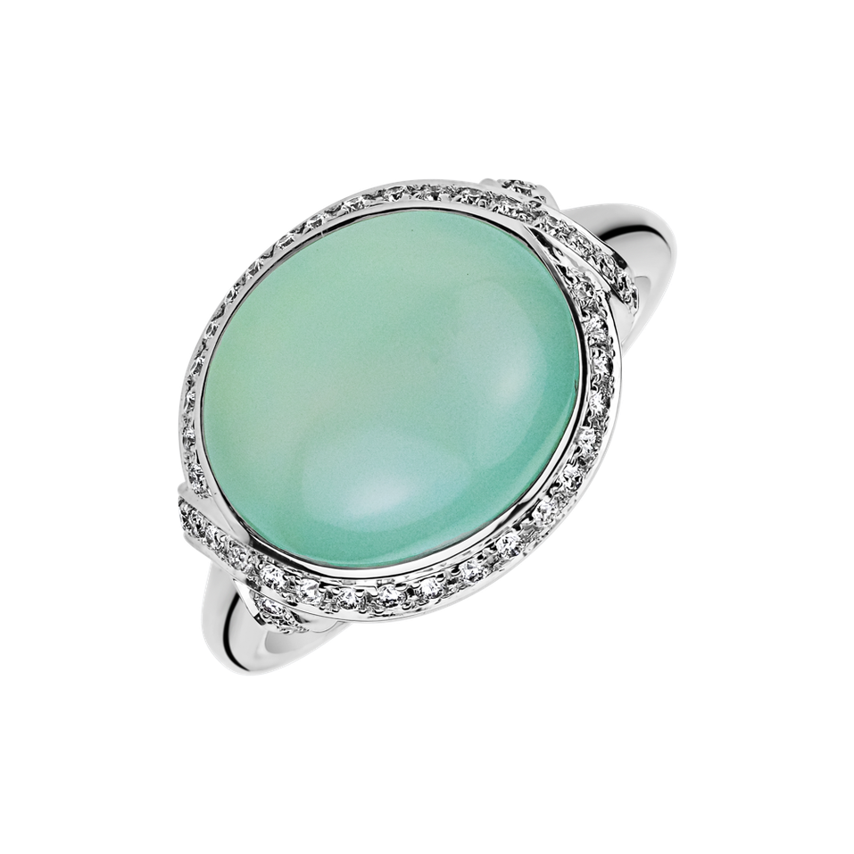 Prsteň s chalcedonom a diamantmi Golden Bloom