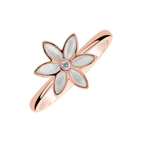 Prsteň s diamantom a perleťou Floral Symphony