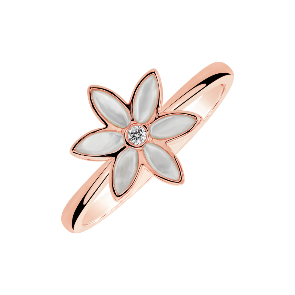 Prsteň s diamantom a perleťou Floral Symphony