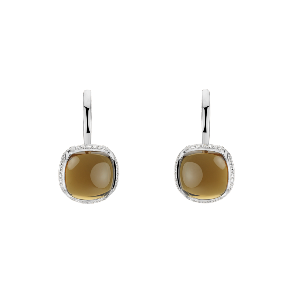 Náušnice s quartzom a diamantmi Mystic Drop