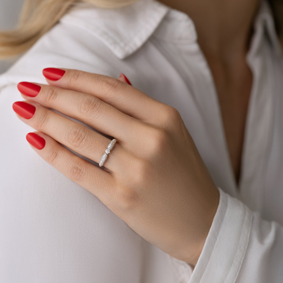 Prsteň 14kt biele zlato s diamantom Luxury Addiction