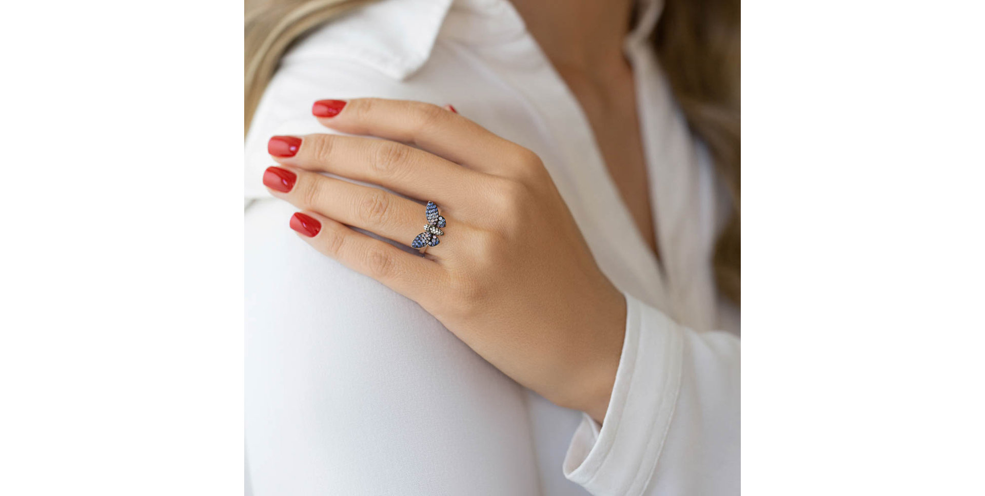 Prsteň s diamantmi a zafírmi Shiny Wings