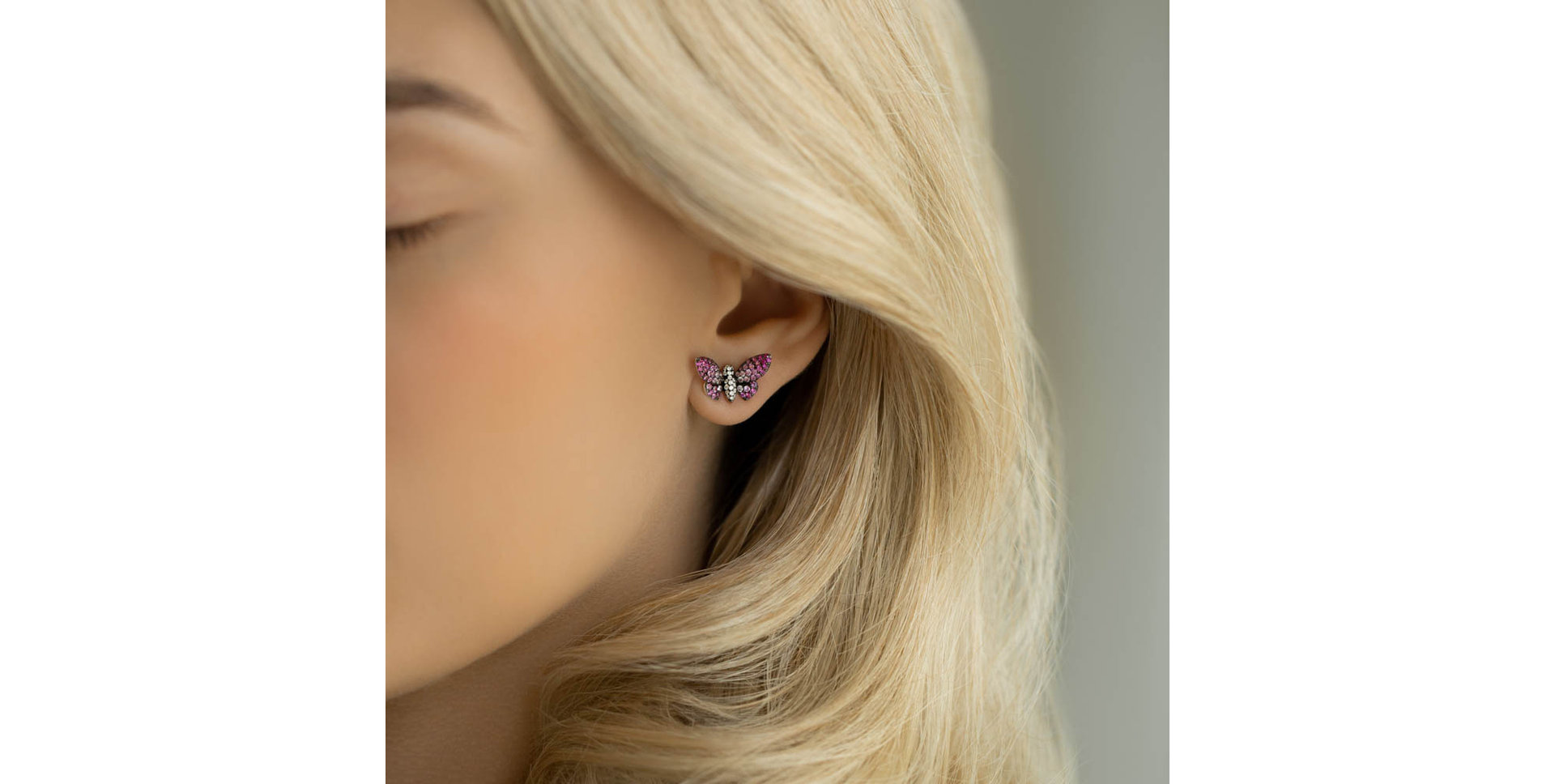 Náušnice s rubínmi, zafírmi a diamantmi Graceful Butterfly