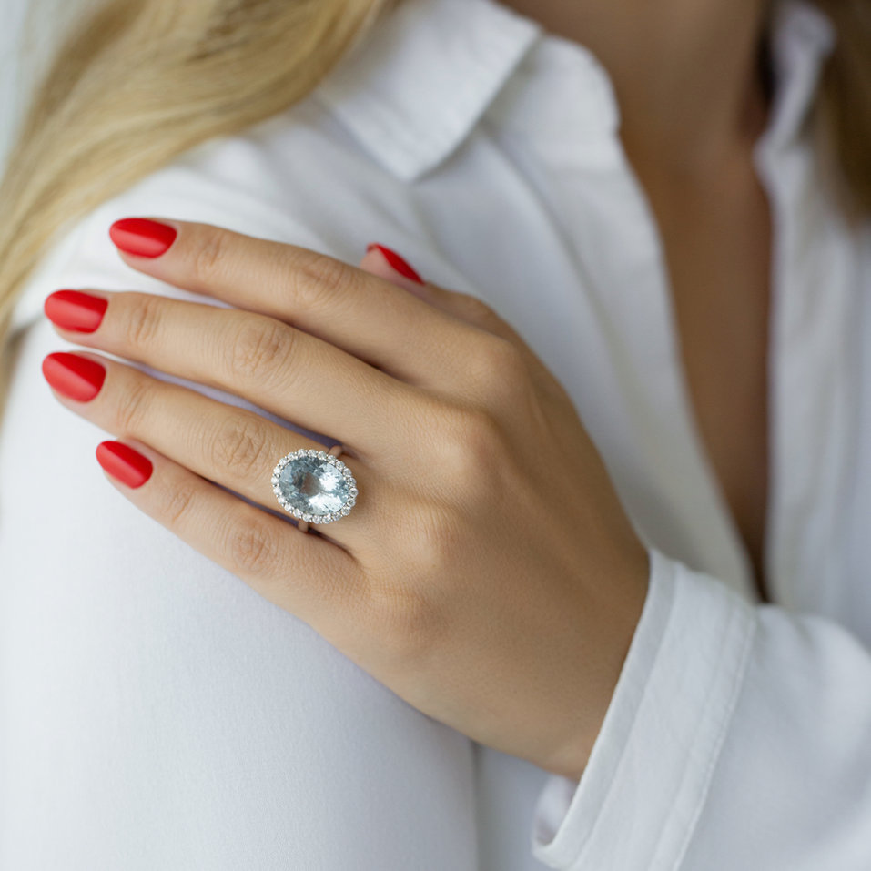 Prsteň s akvamarínom a diamantmi Fairy Sky