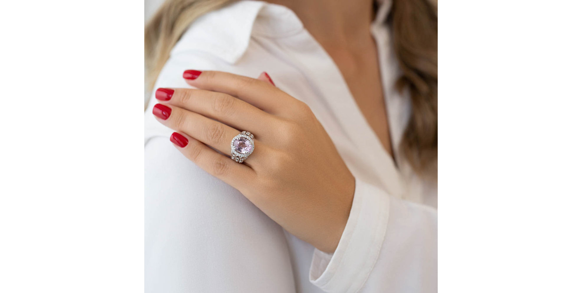 Prsteň s kunzitom a diamantmi Windy Storm