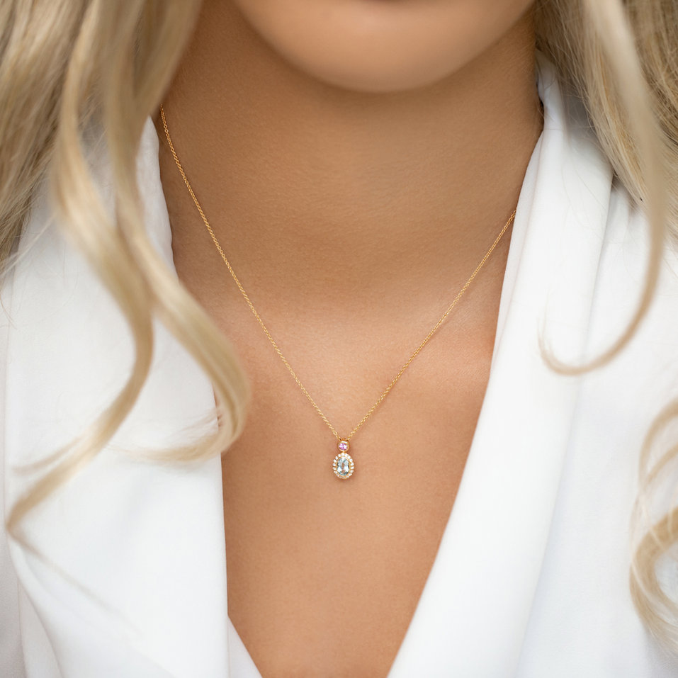 Náhrdelník s diamantmi, akvamarínom a zafírom Lèpre