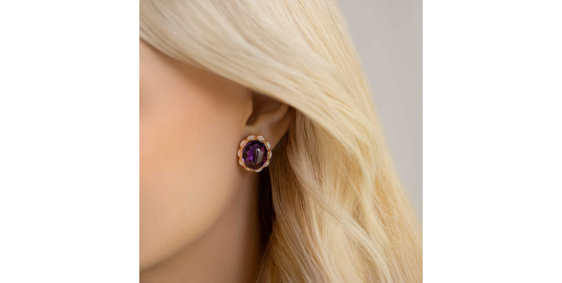 Náušnice s ametystom, diamantmi a perleťou Primavera Gift