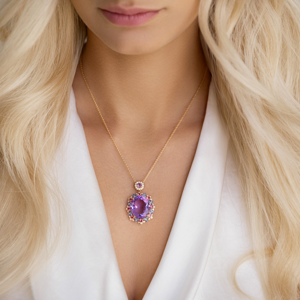 Náhrdelník s diamantmi, ametystom, zafírmi a turmalínmi Memories