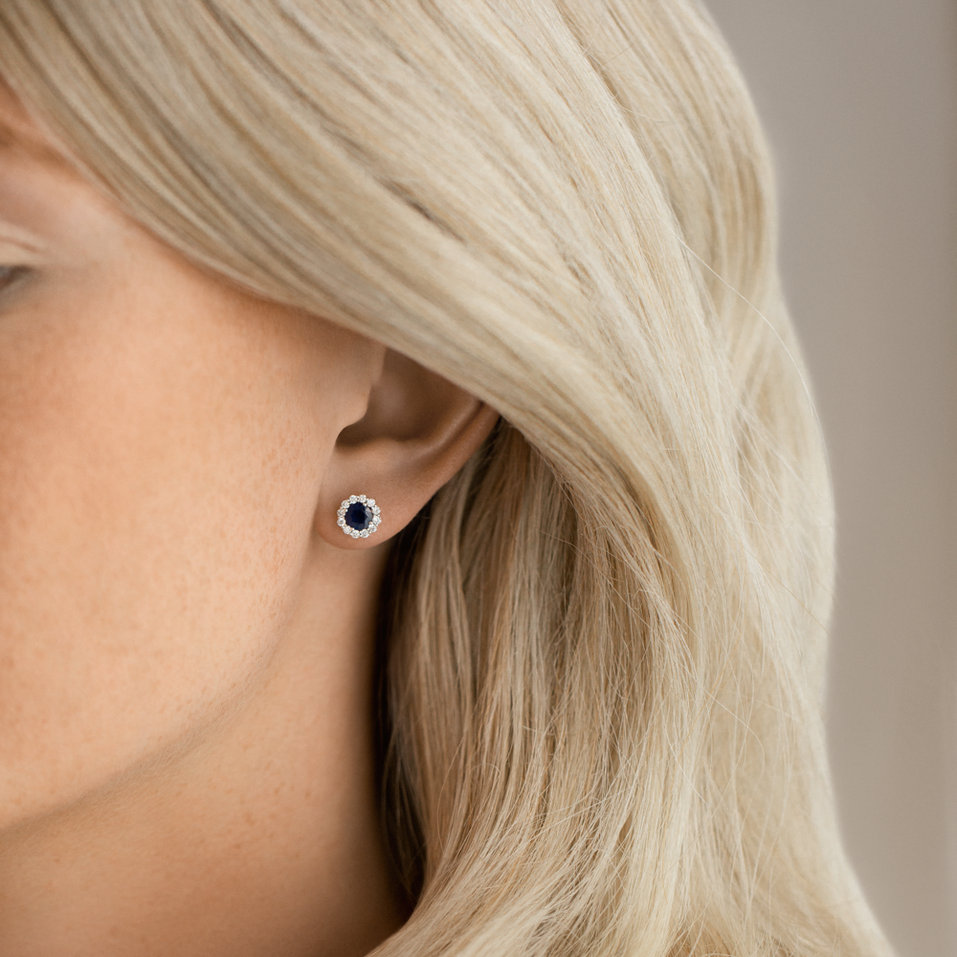 Náušnice s zafírom a diamantmi Bloom Spark