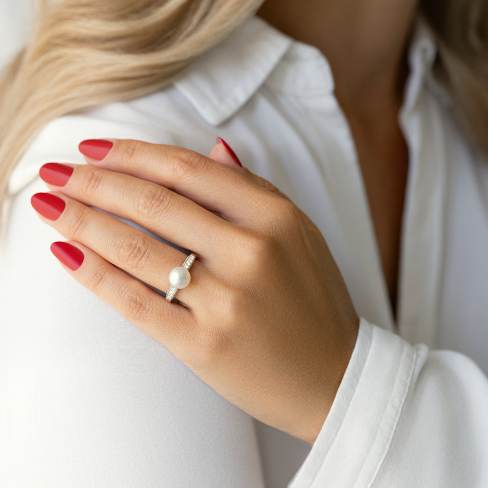 Prsteň s perlou a diamantmi Eldonis