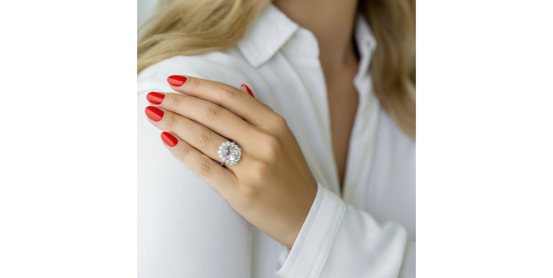 Prsteň s kunzitom a diamantmi Sky Goddess