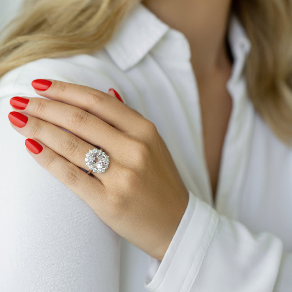 Prsteň s kunzitom a diamantmi Sky Goddess