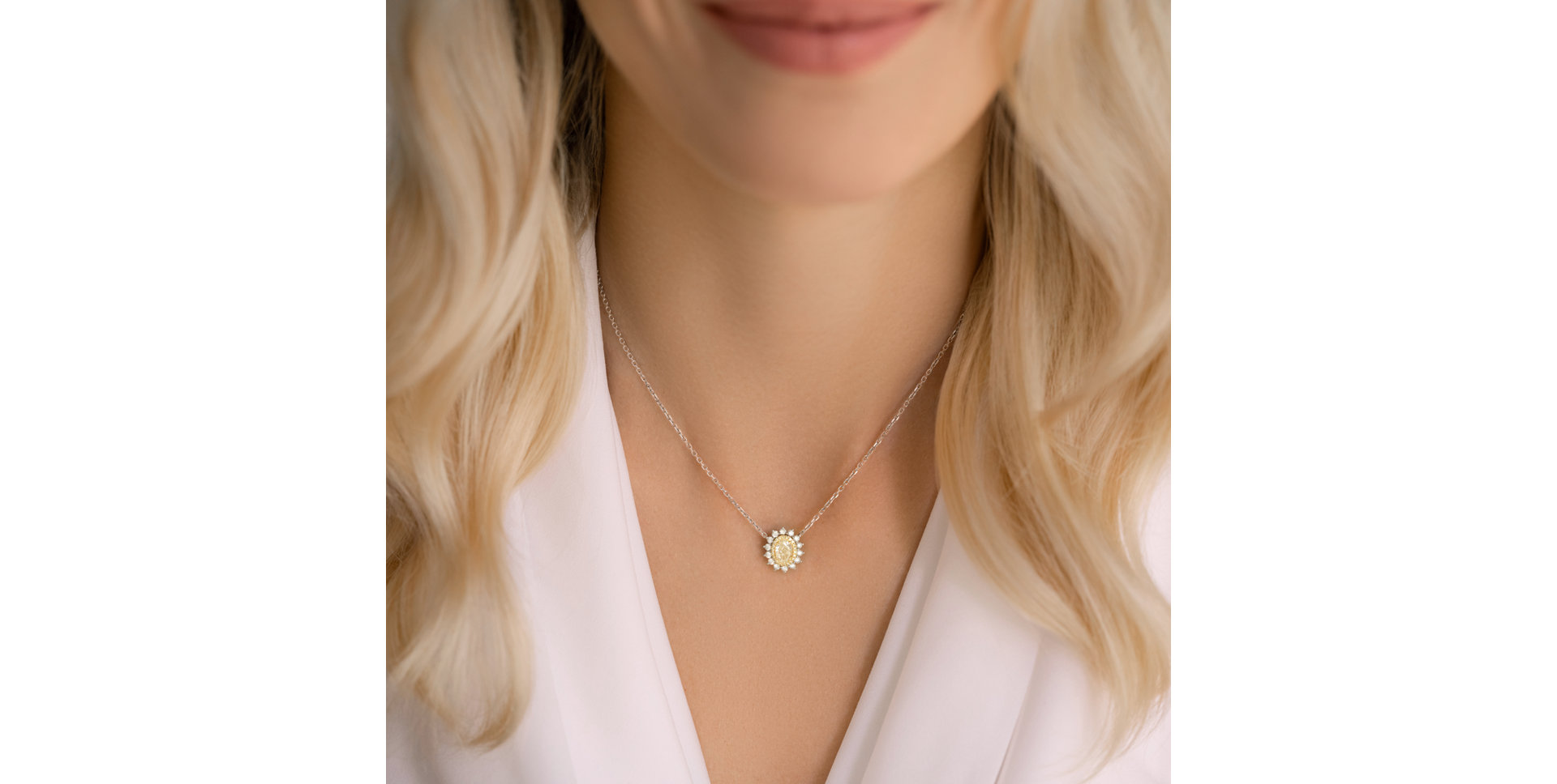 Náhrdelník s bielymi a žltými diamantmi Sunshine Goddess