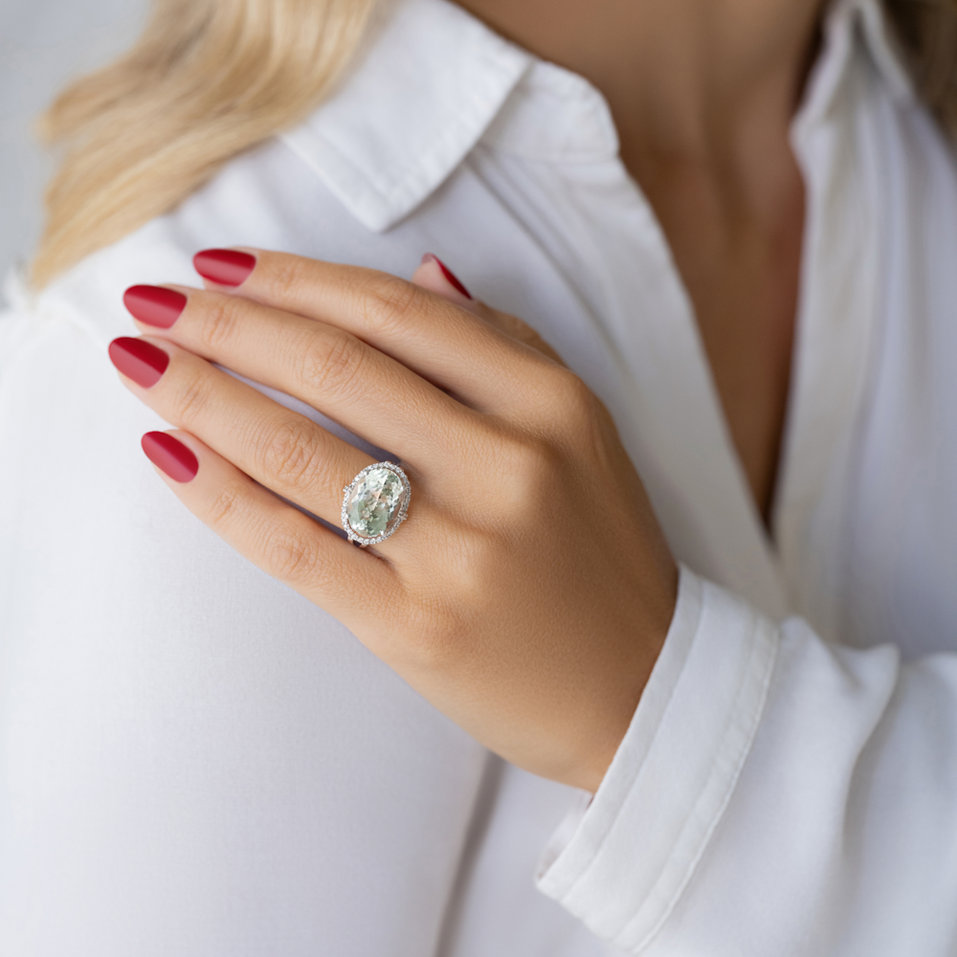 Prsteň s ametystom a diamantmi Forest Treasure