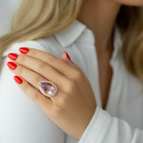 Prsteň s ametystom a diamantmi Pink Treasure
