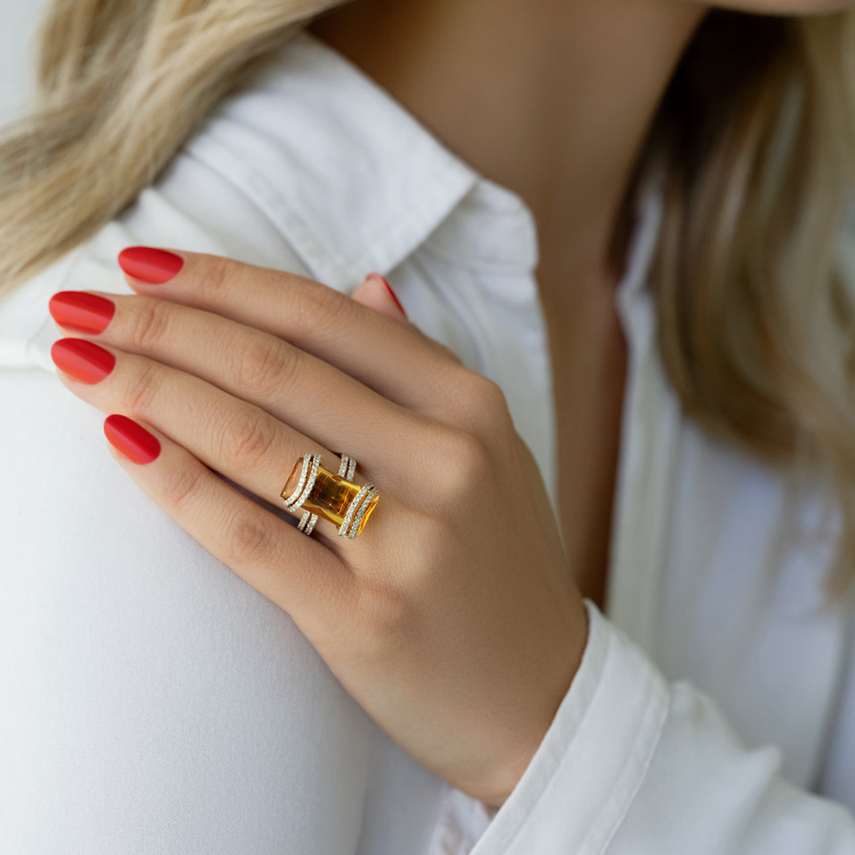 Prsteň s citrínom a diamantmi Sunny Treasure