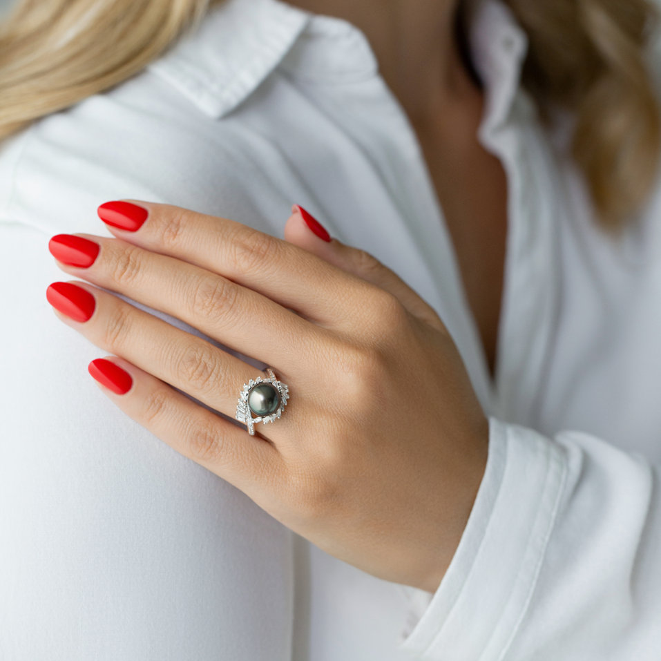 Prsteň s perlou a diamantmi Ferrell