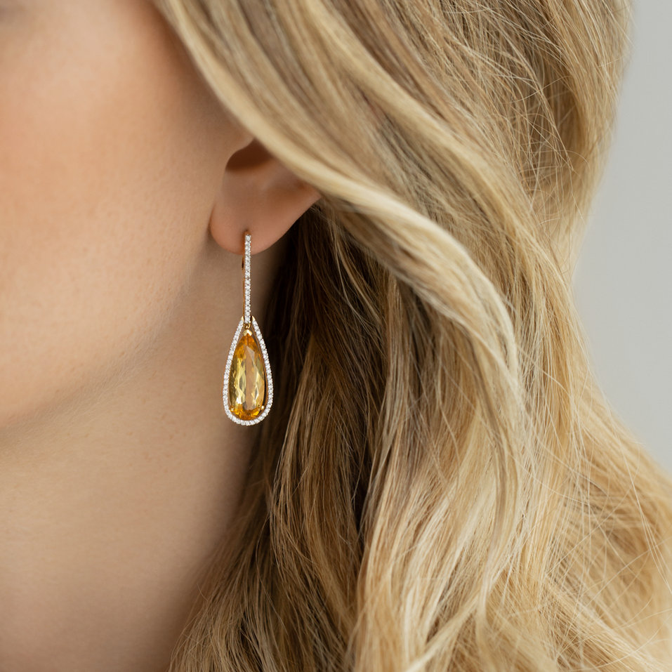 Náušnice s citrínom a diamantmi Damianos