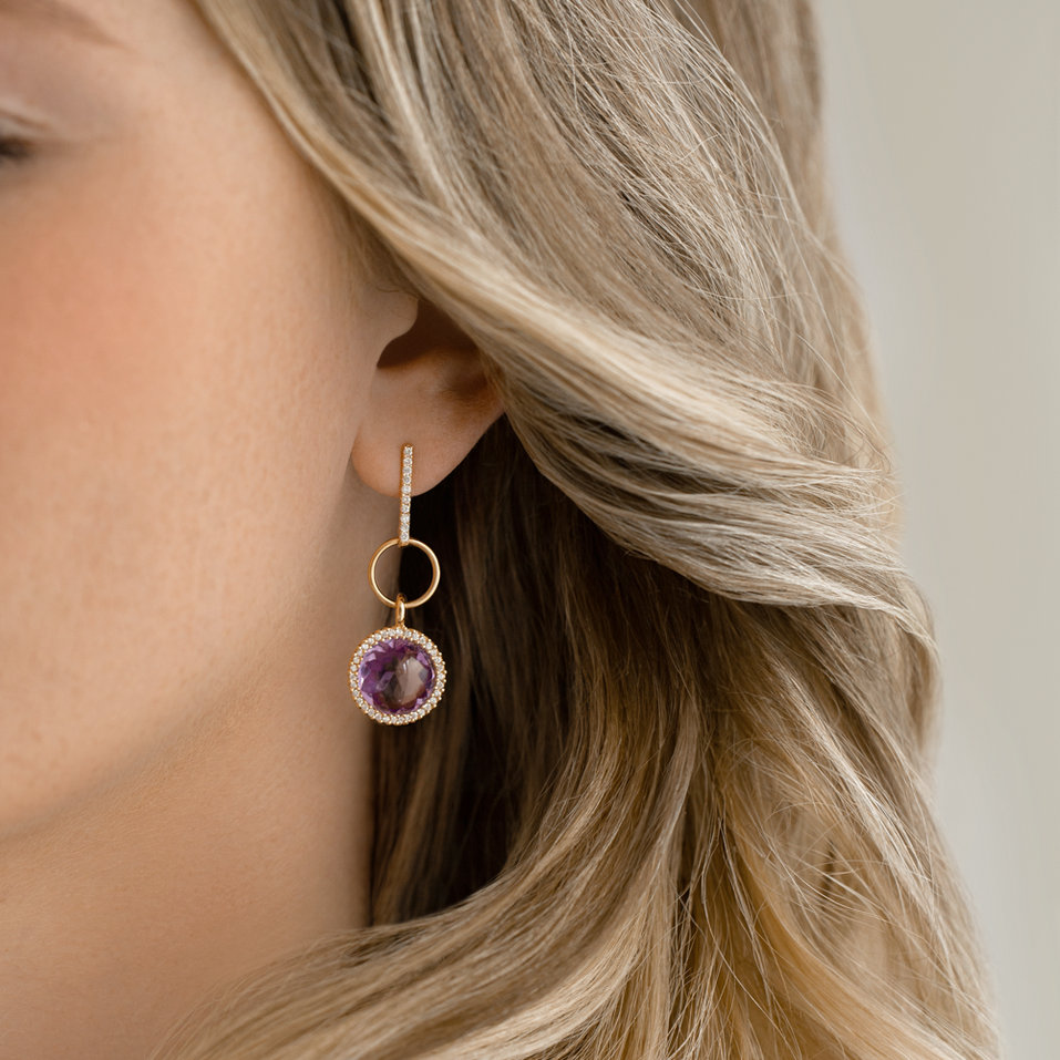 Náušnice s ametystom diamantmi Precious Light