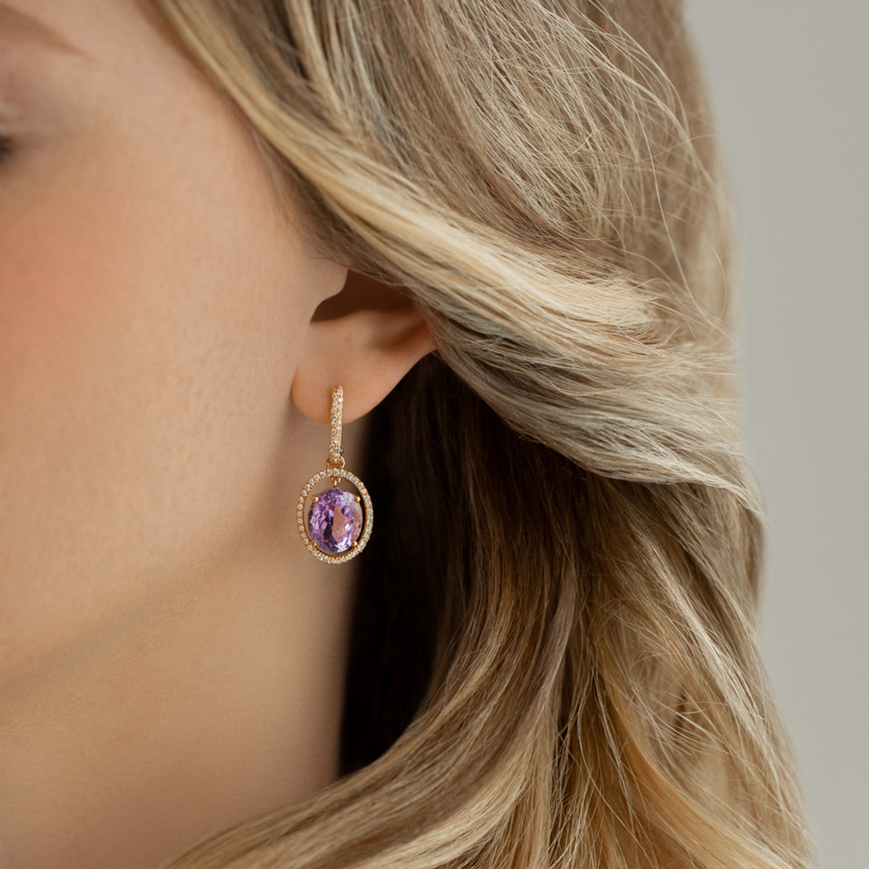 Náušnice s ametystom diamantmi Fabulous Appearance