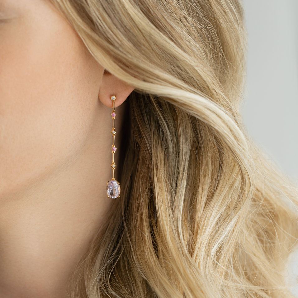 Náušnice s diamantmi, ametystom a zafírom Alaia