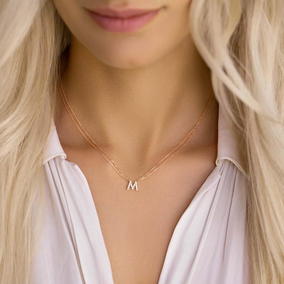 Náhrdelník 14kt ružové zlato s diamantom Shiny Alphabet