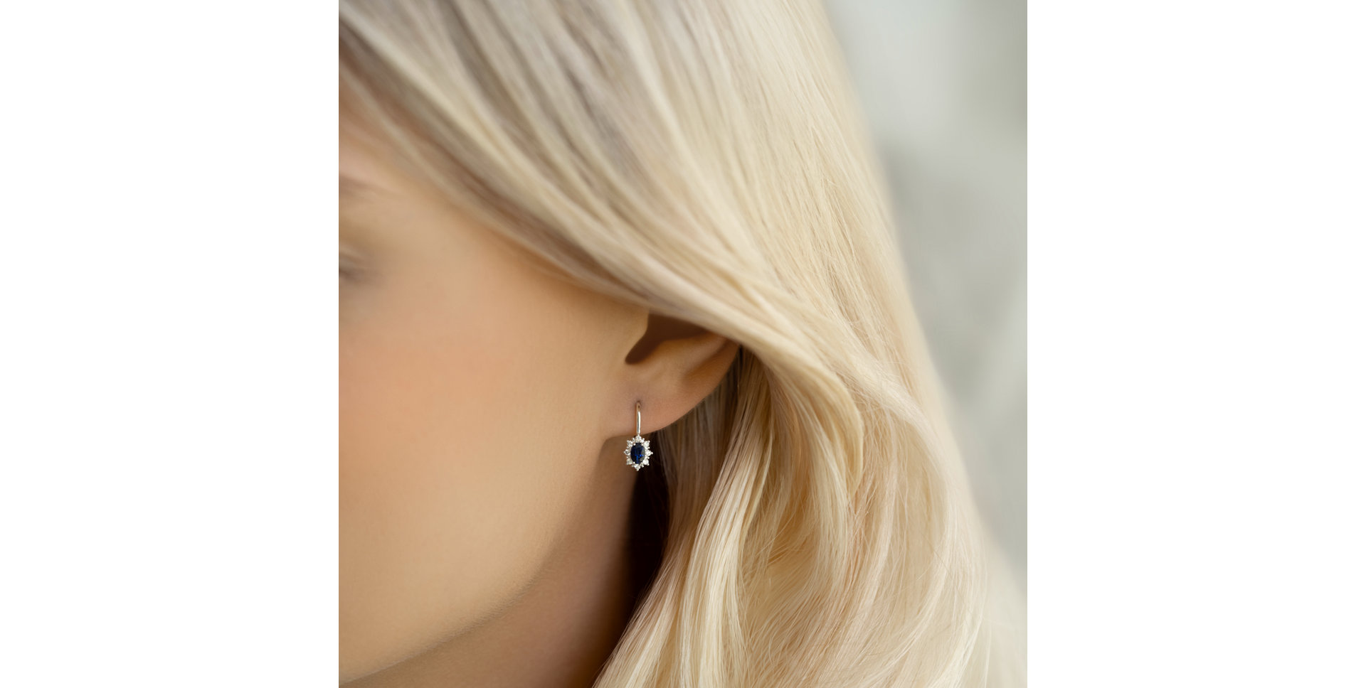 Náušnice 14kt biele zlato s diamantmi a zafírom Royal Aurora