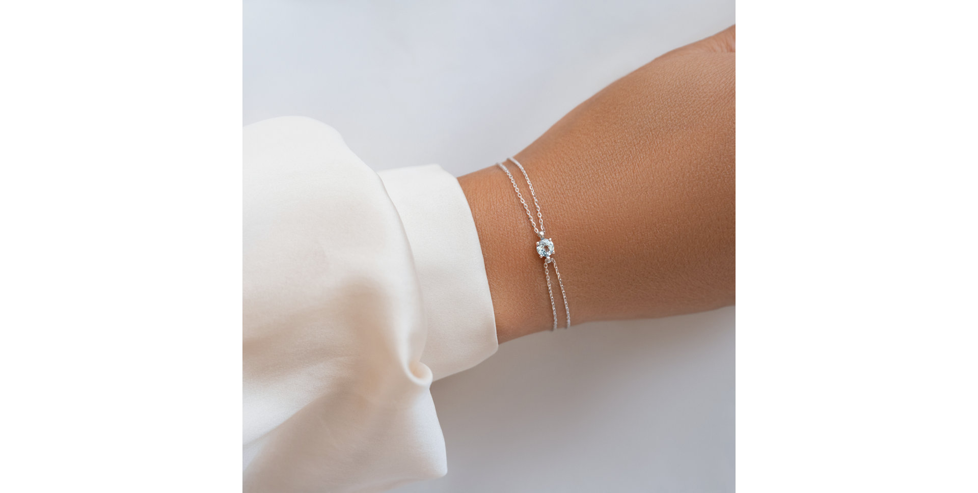 Náramok 14kt biele zlato s akvamarínom Roneme