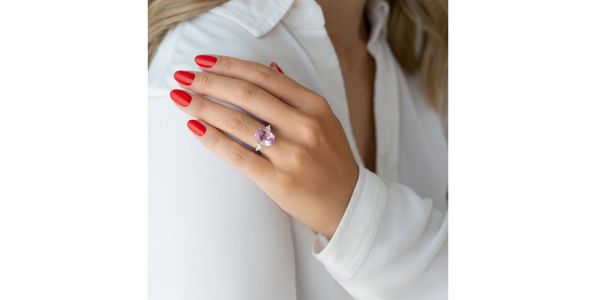 Prsteň s kunzitom a diamantmi Pink Dream