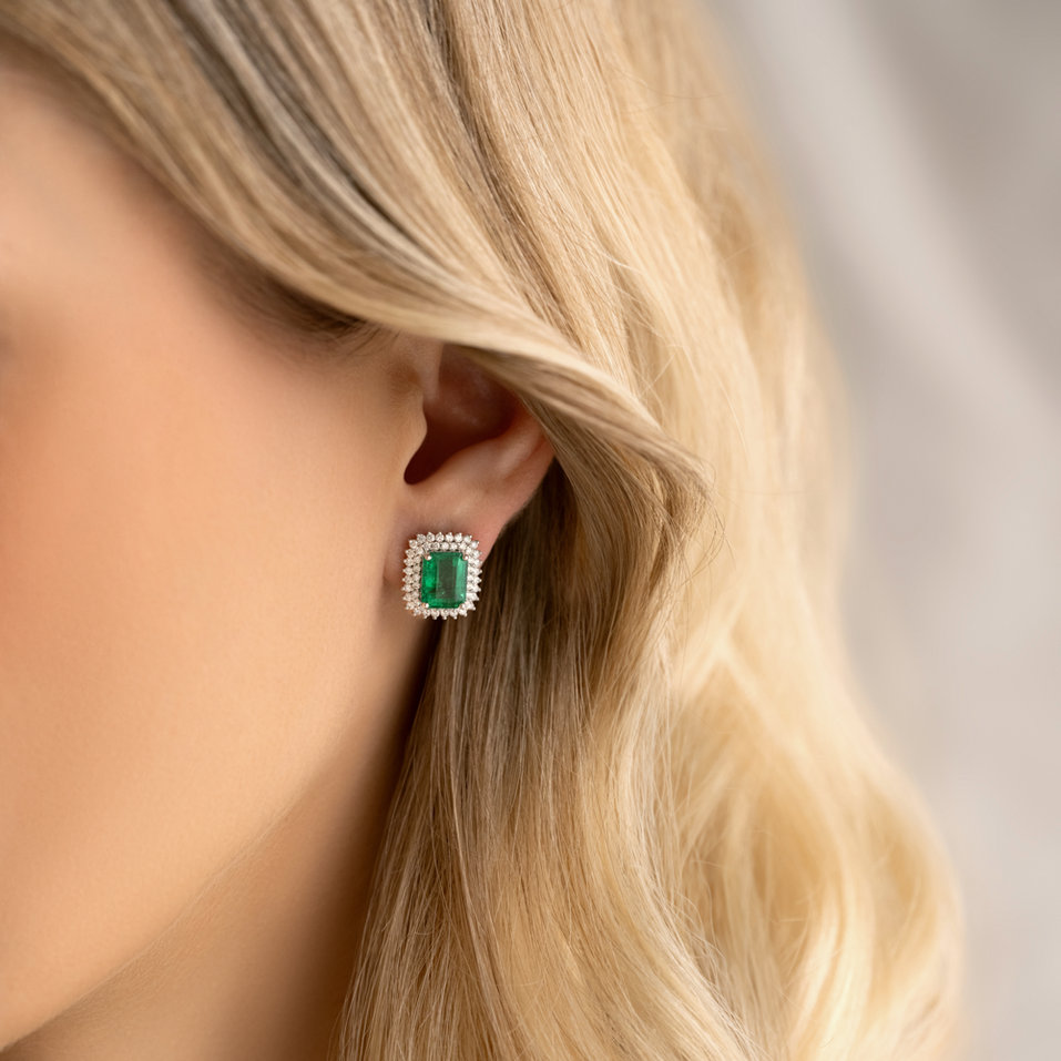 Náušnice s diamantmi a smaragdom Sylmira