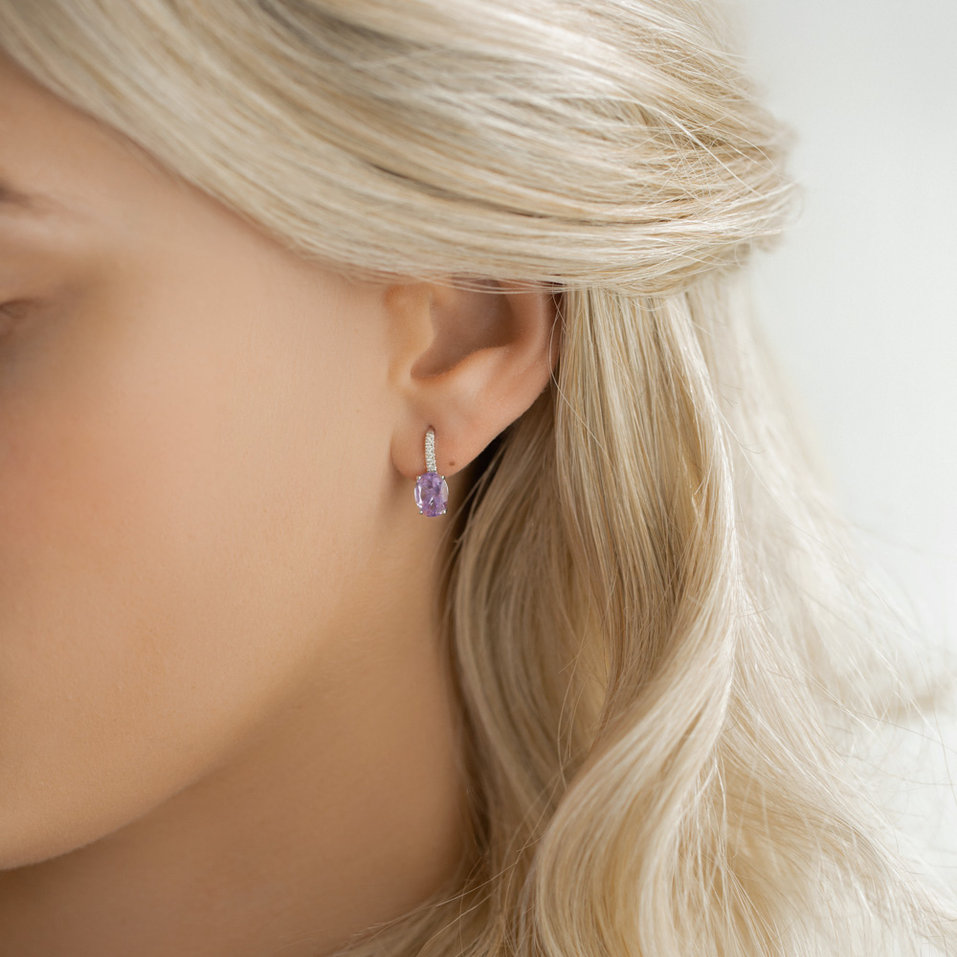 Náušnice s diamantmi a ametystom Iris Elegance