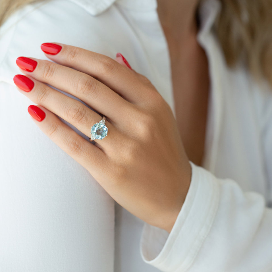 Prsteň s diamantmi a akvamarínom Caribbean Charm