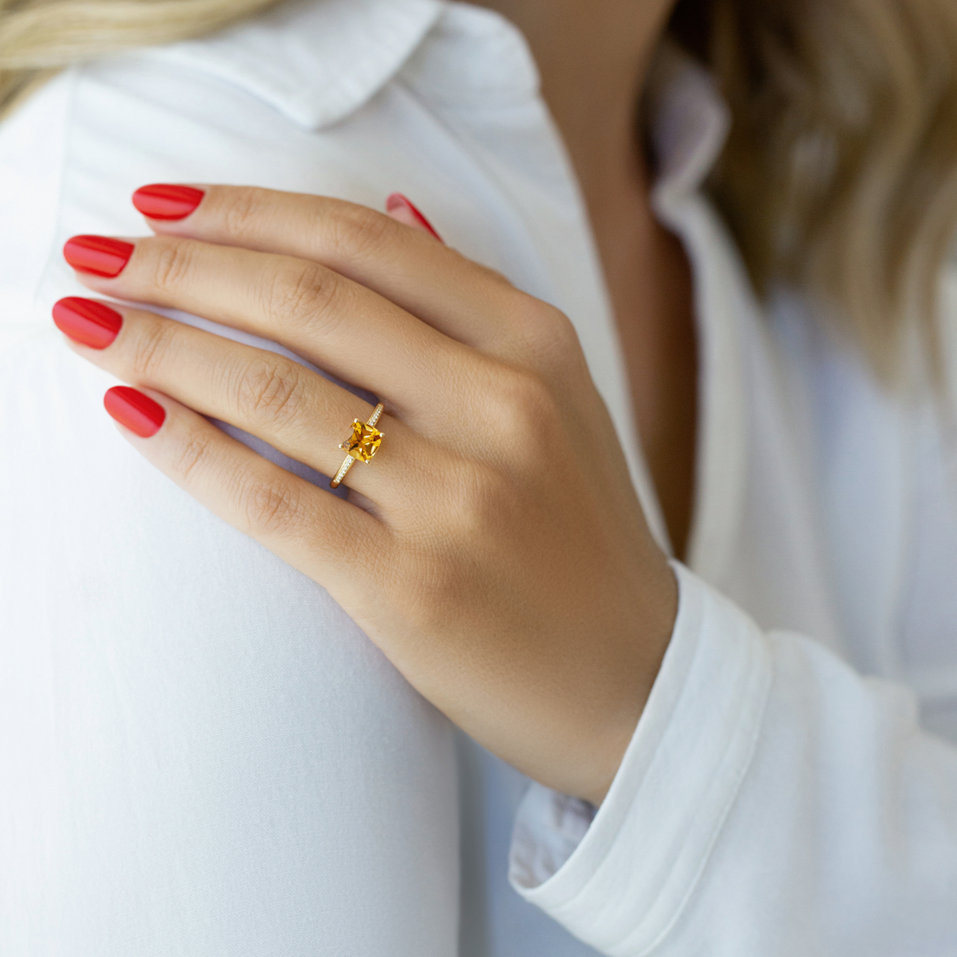 Prsteň s diamantmi a citrínom Melody Harmony