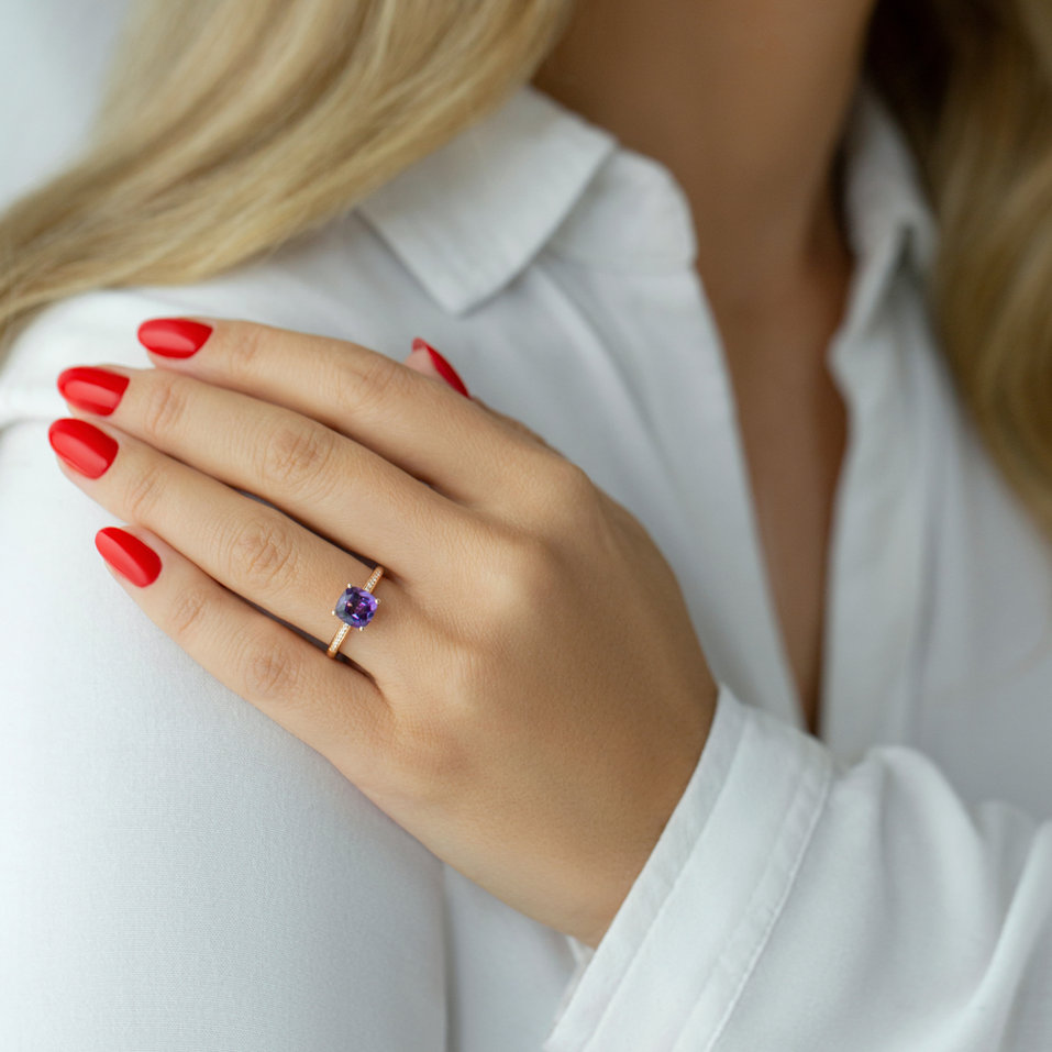 Prsteň s diamantmi a ametystom Melody Harmony