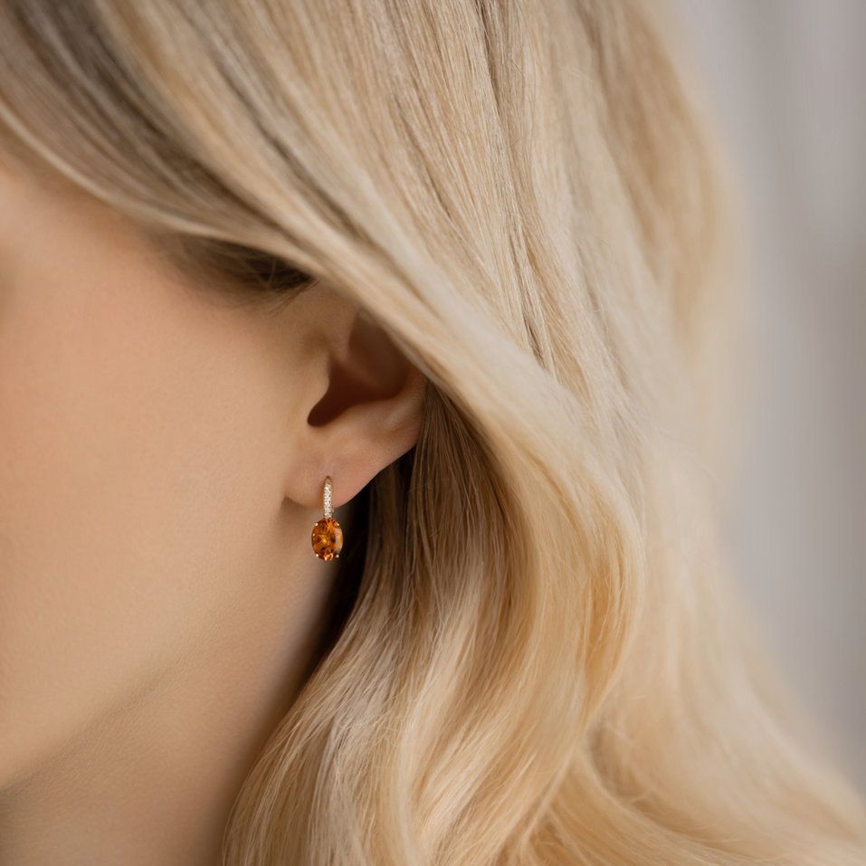 Náušnice s diamantmi a citrínom Iris Elegance