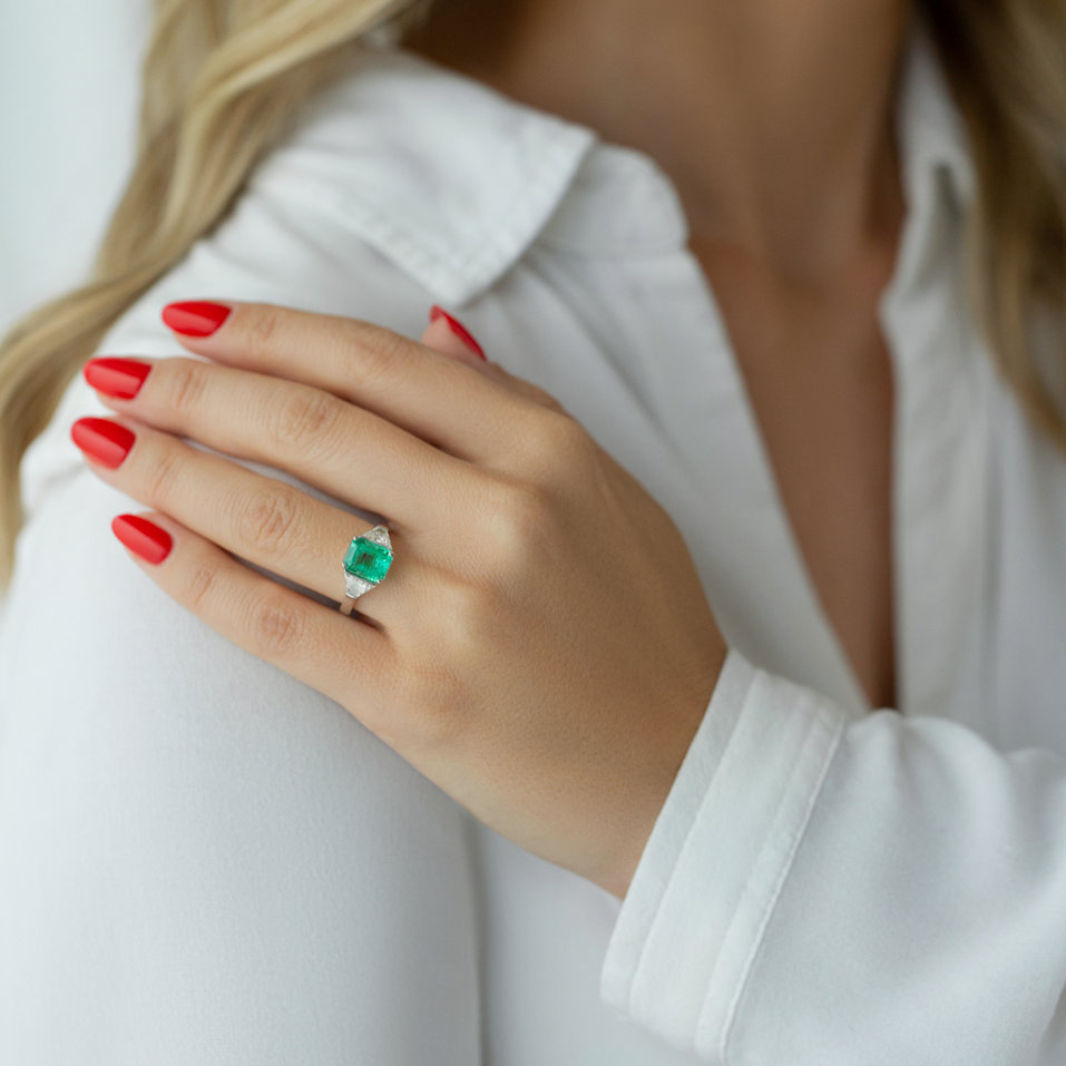 Prsteň s diamantmi a smaragdom Rainforest Tresure